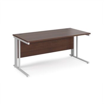 Maestro 25 straight desk 1600mm x 800mm - white cable managed leg frame Walnut top - MCM16WHW