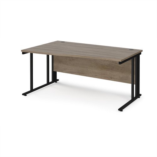 Maestro 25 left hand wave desk 1600mm wide - black cable managed leg frame Nebraska Oak Top - MCM16WLKNO
