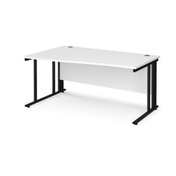 Maestro 25 left hand wave desk 1600mm wide - black cable managed leg frame White Top - MCM16WLKWH