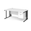 Maestro 25 left hand wave desk 1600mm wide with 2 drawer pedestal - black cable managed leg frame White Top - MCM16WLP2KWH