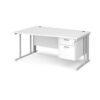 Maestro 25 left hand wave desk 1600mm wide with 2 drawer pedestal - white cable managed leg frame White Top - MCM16WLP2WHWH