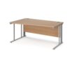 Maestro 25 left hand wave desk 1600mm wide - silver cable managed leg frame Beech top - MCM16WLSB