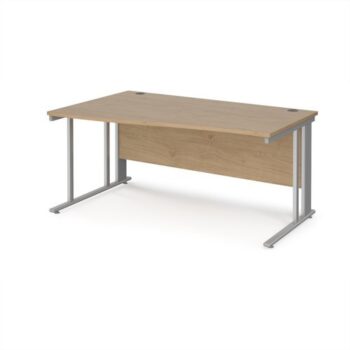 Maestro 25 left hand wave desk 1600mm wide - silver cable managed leg frame Kendal Oak Top - MCM16WLSKO
