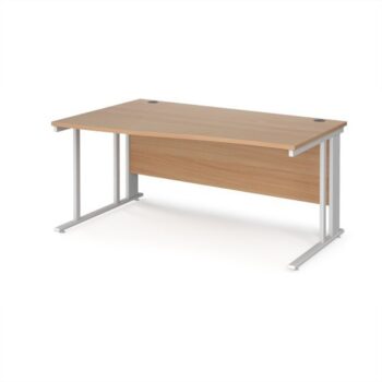 Maestro 25 left hand wave desk 1600mm wide - white cable managed leg frame Beech top - MCM16WLWHB