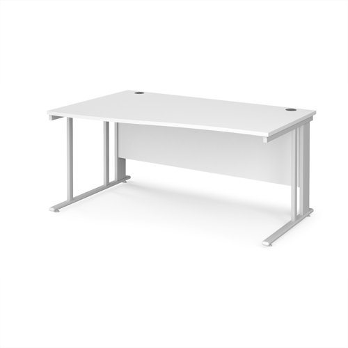 Maestro 25 left hand wave desk 1600mm wide - white cable managed leg frame White Top - MCM16WLWHWH