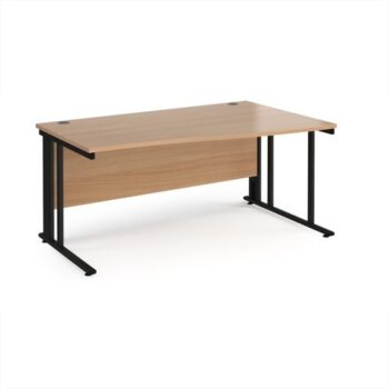 Maestro 25 right hand wave desk 1600mm wide - black cable managed leg frame Beech top - MCM16WRKB