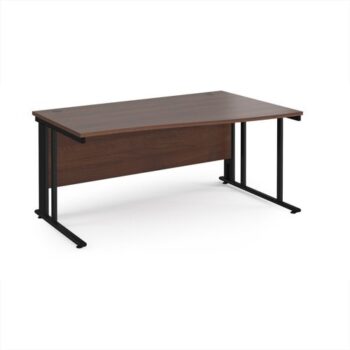 Maestro 25 right hand wave desk 1600mm wide - black cable managed leg frame Walnut top - MCM16WRKW