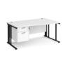 Maestro 25 right hand wave desk 1600mm wide with 2 drawer pedestal - black cable managed leg frame White Top - MCM16WRP2KWH