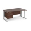 Maestro 25 right hand wave desk 1600mm wide with 2 drawer pedestal - silver cable managed leg frame Walnut top - MCM16WRP2SW
