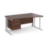 Maestro 25 right hand wave desk 1600mm wide with 2 drawer pedestal - white cable managed leg frame Walnut top - MCM16WRP2WHW