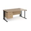 Maestro 25 right hand wave desk 1600mm wide with 3 drawer pedestal - black cable managed leg frame Kendal Oak Top - MCM16WRP3KKO