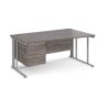 Maestro 25 right hand wave desk 1600mm wide with 3 drawer pedestal - silver cable managed leg frame Grey Oak Top - MCM16WRP3SGO