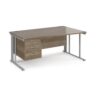 Maestro 25 right hand wave desk 1600mm wide with 3 drawer pedestal - silver cable managed leg frame Nebraska Oak Top - MCM16WRP3SNO