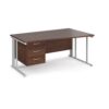 Maestro 25 right hand wave desk 1600mm wide with 3 drawer pedestal - white cable managed leg frame Walnut top - MCM16WRP3WHW
