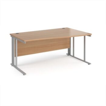 Maestro 25 right hand wave desk 1600mm wide - silver cable managed leg frame Beech top - MCM16WRSB