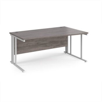 Maestro 25 right hand wave desk 1600mm wide - white cable managed leg frame Grey Oak Top - MCM16WRWHGO