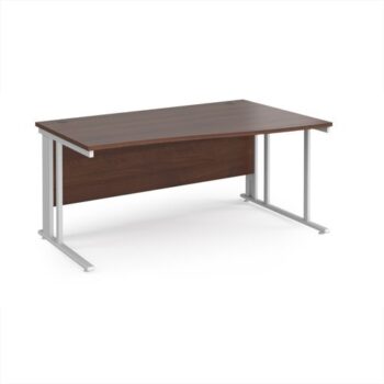 Maestro 25 right hand wave desk 1600mm wide - white cable managed leg frame Walnut top - MCM16WRWHW