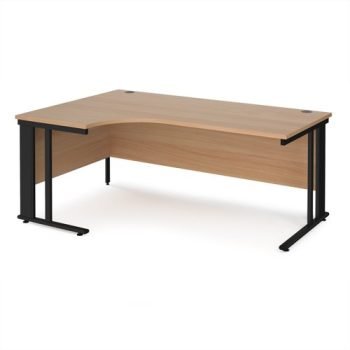 Maestro 25 left hand ergonomic desk 1800mm wide - black cable managed leg frame Beech top - MCM18ELKB