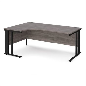 Maestro 25 left hand ergonomic desk 1800mm wide - black cable managed leg frame Grey Oak Top - MCM18ELKGO