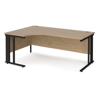 Maestro 25 left hand ergonomic desk 1800mm wide - black cable managed leg frame Kendal Oak Top - MCM18ELKKO