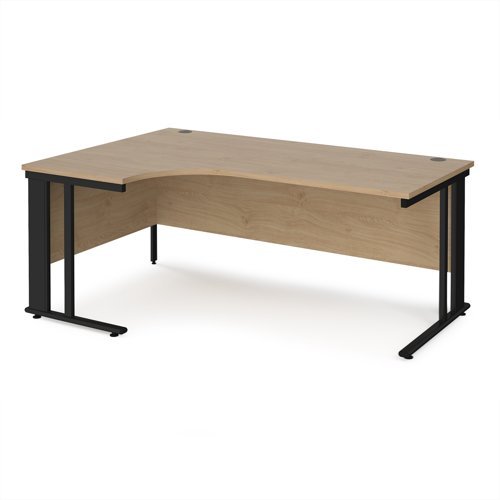 Maestro 25 left hand ergonomic desk 1800mm wide - black cable managed leg frame Kendal Oak Top - MCM18ELKKO