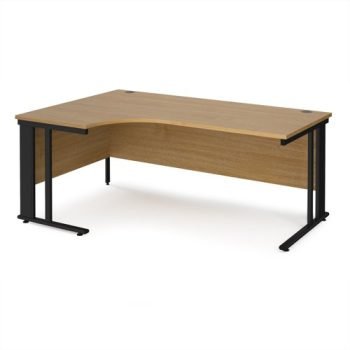 Maestro 25 left hand ergonomic desk 1800mm wide - black cable managed leg frame Oak Top - MCM18ELKO
