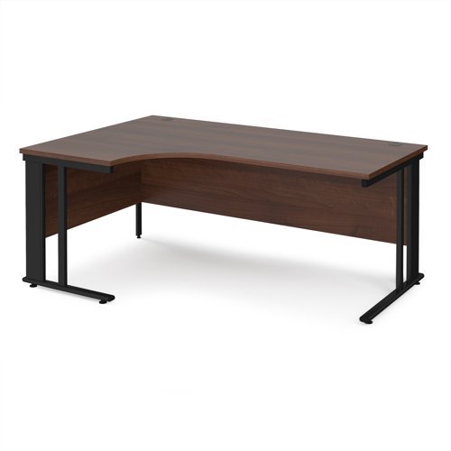 Maestro 25 left hand ergonomic desk 1800mm wide - black cable managed leg frame Walnut top - MCM18ELKW