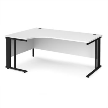 Maestro 25 left hand ergonomic desk 1800mm wide - black cable managed leg frame White Top - MCM18ELKWH