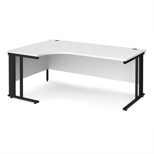 Maestro 25 left hand ergonomic desk 1800mm wide - black cable managed leg frame White Top - MCM18ELKWH