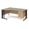 Maestro 25 left hand ergonomic desk 1800mm wide with 2 drawer pedestal - black cable managed leg frame Kendal Oak Top - MCM18ELP2KKO