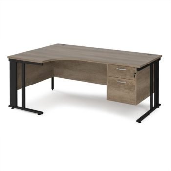Maestro 25 left hand ergonomic desk 1800mm wide with 2 drawer pedestal - black cable managed leg frame Nebraska Oak Top - MCM18ELP2KNO