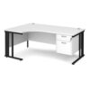 Maestro 25 left hand ergonomic desk 1800mm wide with 2 drawer pedestal - black cable managed leg frame White Top - MCM18ELP2KWH