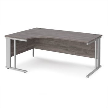 Maestro 25 left hand ergonomic desk 1800mm wide - silver cable managed leg frame Grey Oak Top - MCM18ELSGO