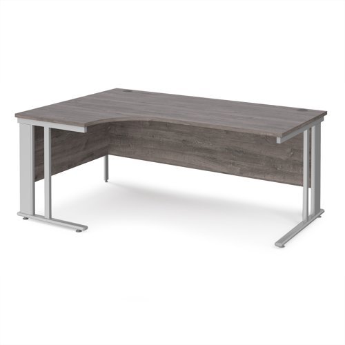 Maestro 25 left hand ergonomic desk 1800mm wide - silver cable managed leg frame Grey Oak Top - MCM18ELSGO