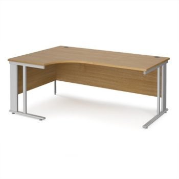 Maestro 25 left hand ergonomic desk 1800mm wide - silver cable managed leg frame Oak Top - MCM18ELSO
