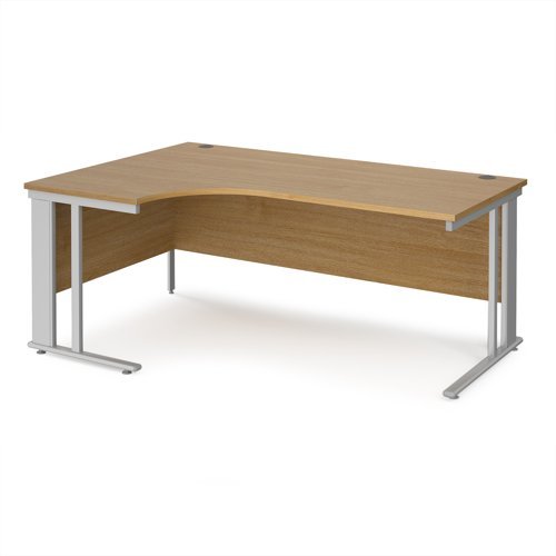 Maestro 25 left hand ergonomic desk 1800mm wide - silver cable managed leg frame Oak Top - MCM18ELSO