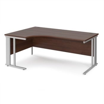 Maestro 25 left hand ergonomic desk 1800mm wide - silver cable managed leg frame Walnut top - MCM18ELSW