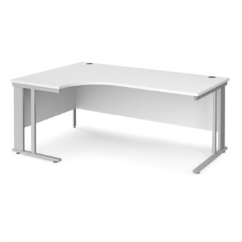 Maestro 25 left hand ergonomic desk 1800mm wide - silver cable managed leg frame White Top - MCM18ELSWH