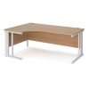 Maestro 25 left hand ergonomic desk 1800mm wide - white cable managed leg frame Beech top - MCM18ELWHB