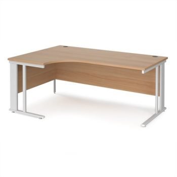 Maestro 25 left hand ergonomic desk 1800mm wide - white cable managed leg frame Beech top - MCM18ELWHB