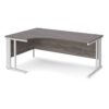 Maestro 25 left hand ergonomic desk 1800mm wide - white cable managed leg frame Grey Oak Top - MCM18ELWHGO