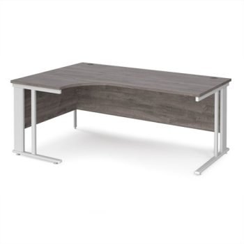 Maestro 25 left hand ergonomic desk 1800mm wide - white cable managed leg frame Grey Oak Top - MCM18ELWHGO
