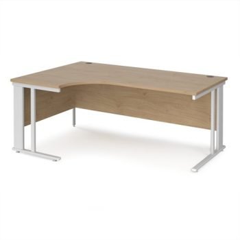 Maestro 25 left hand ergonomic desk 1800mm wide - white cable managed leg frame Kendal Oak Top - MCM18ELWHKO