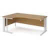 Maestro 25 left hand ergonomic desk 1800mm wide - white cable managed leg frame Oak Top - MCM18ELWHO