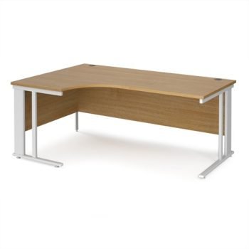 Maestro 25 left hand ergonomic desk 1800mm wide - white cable managed leg frame Oak Top - MCM18ELWHO