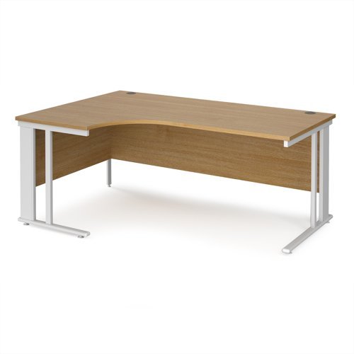 Maestro 25 left hand ergonomic desk 1800mm wide - white cable managed leg frame Oak Top - MCM18ELWHO