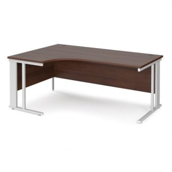 Maestro 25 left hand ergonomic desk 1800mm wide - white cable managed leg frame Walnut top - MCM18ELWHW
