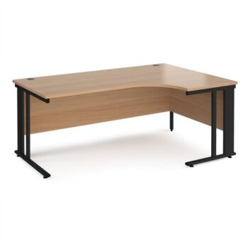 Maestro 25 right hand ergonomic desk 1800mm wide - black cable managed leg frame Beech top - MCM18ERKB