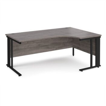 Maestro 25 right hand ergonomic desk 1800mm wide - black cable managed leg frame Grey Oak Top - MCM18ERKGO