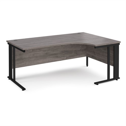 Maestro 25 right hand ergonomic desk 1800mm wide - black cable managed leg frame Grey Oak Top - MCM18ERKGO